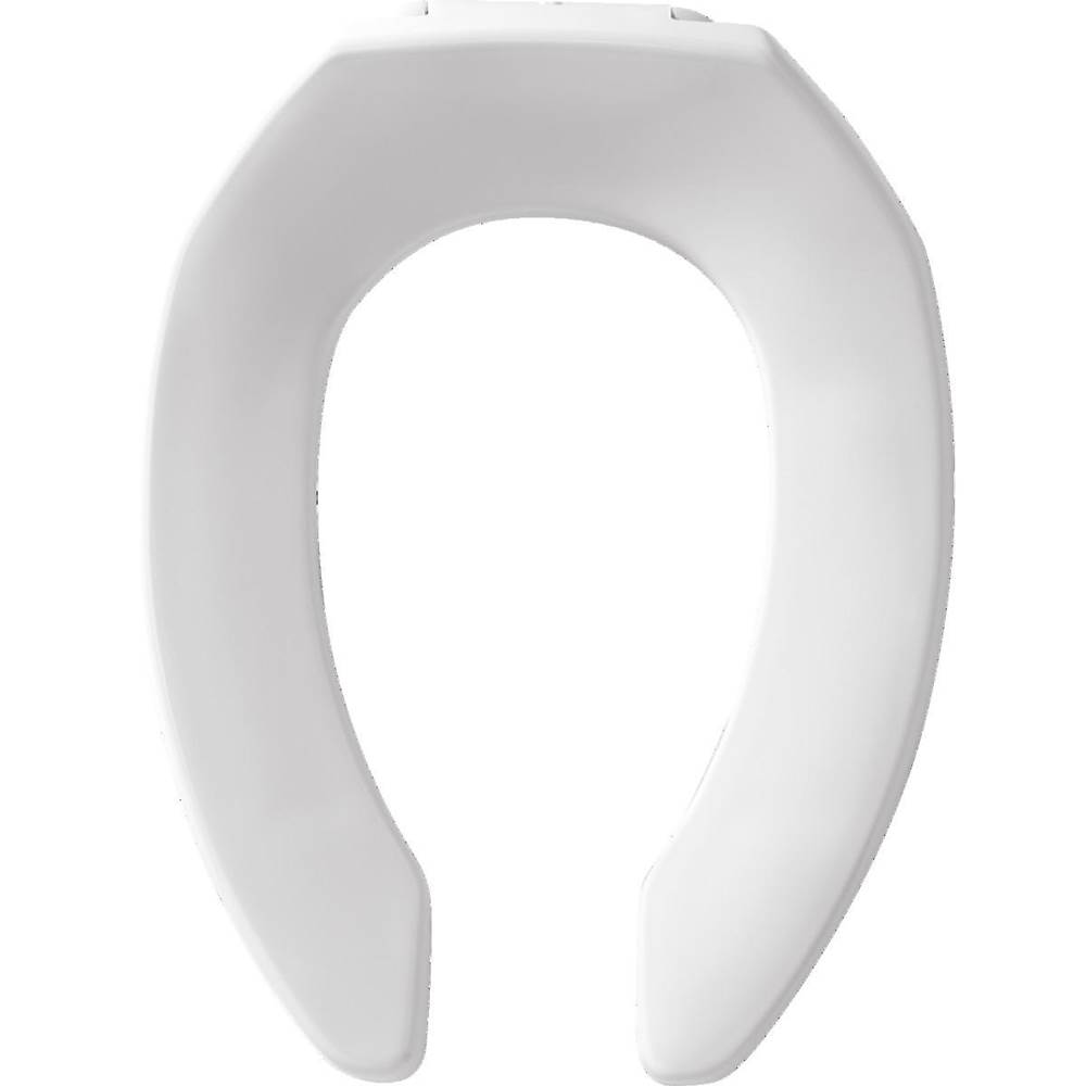 Bemis Elongated Commercial Plastic Open Front Less Cover Toilet Seat with STA-TITE Self-Sustaining Check Hinge, DuraGuard and Firepro - White