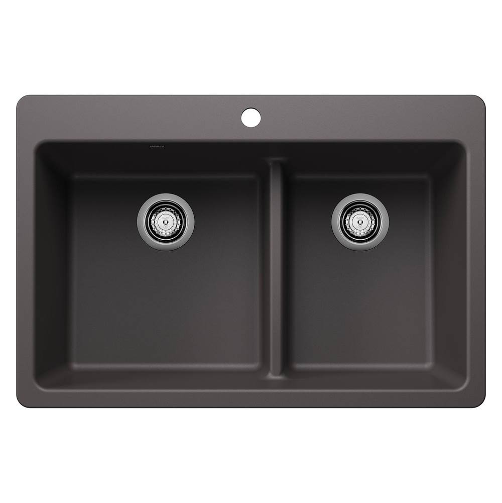 Blanco Liven SILGRANIT 33'' 60/40 Double Bowl Dual Mount Kitchen Sink with Low Divide - Cinder
