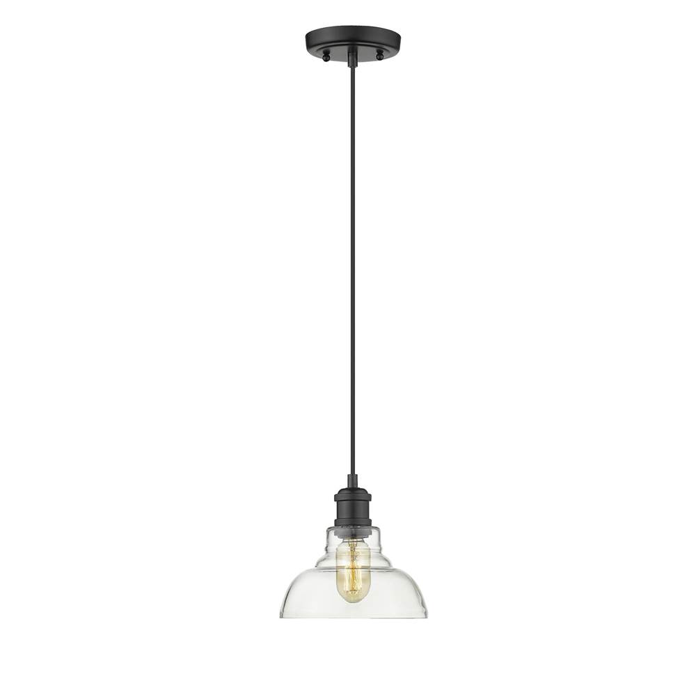 Golden Lighting Carver 1-Light Pendant in Matte Black with Clear Glass Shade