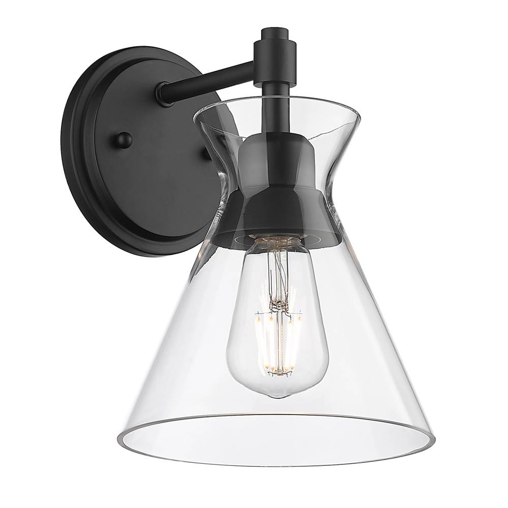 Golden Lighting Malta 1 Light Wall Sconce in Matte Black with Clear Glass Shade