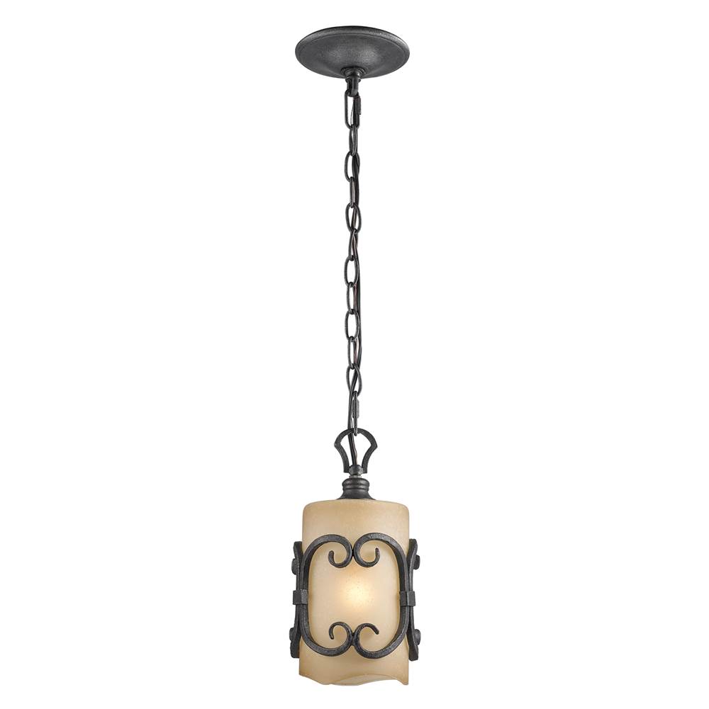 Golden Lighting Madera Mini Pendant in Black Iron with Toscano Glass