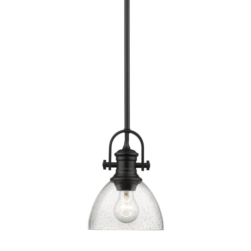 Golden Lighting Hines Mini Pendant in Matte Black with Seeded Glass
