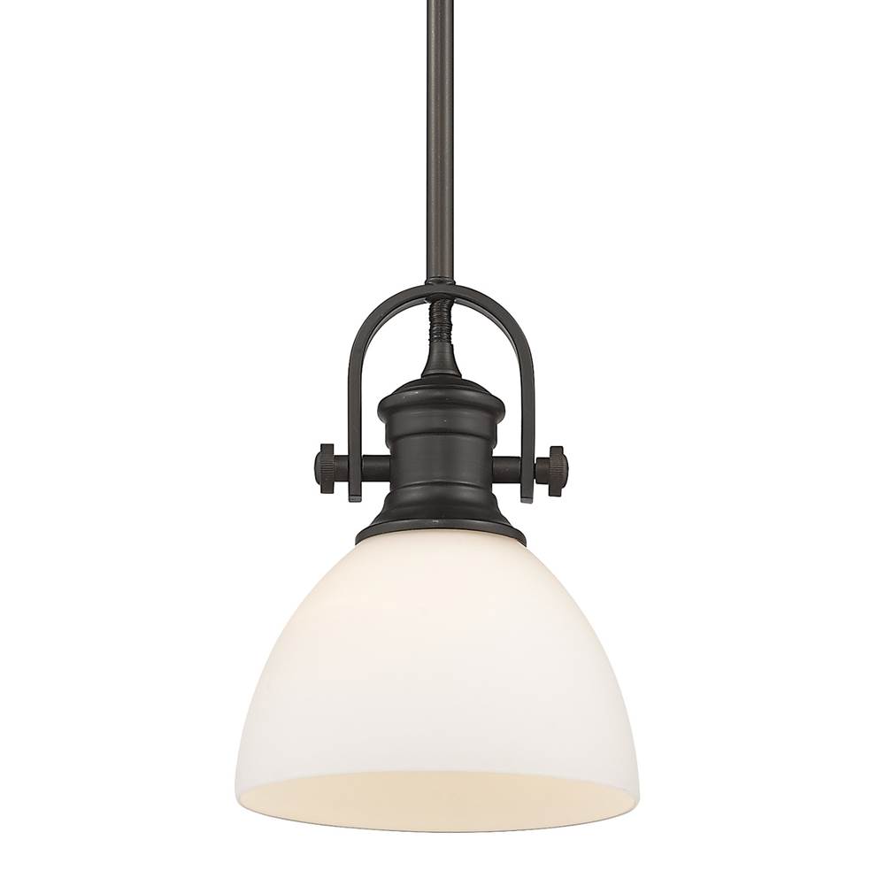 Golden Lighting Hines Mini Pendant in Rubbed Bronze with Opal Glass