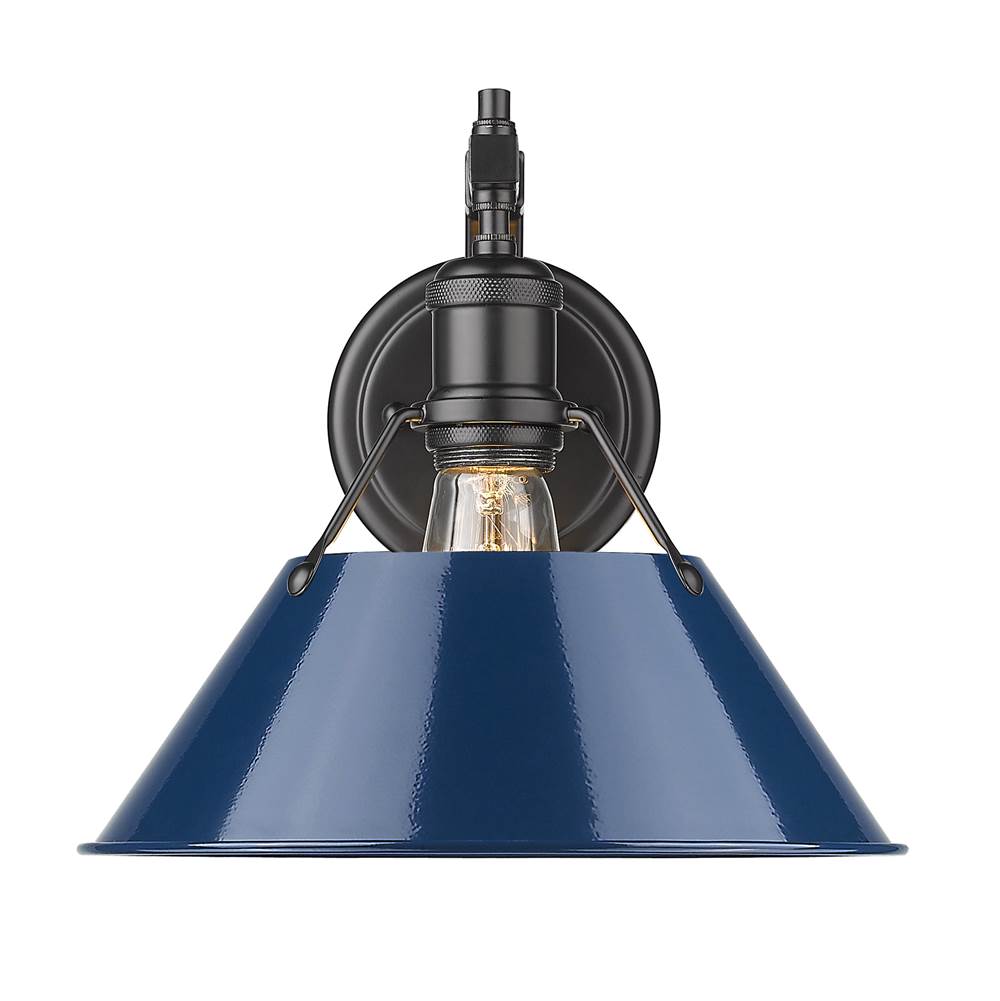 Golden Lighting Orwell BLK 1 Light Wall Sconce in Matte Black with Navy Blue Shade