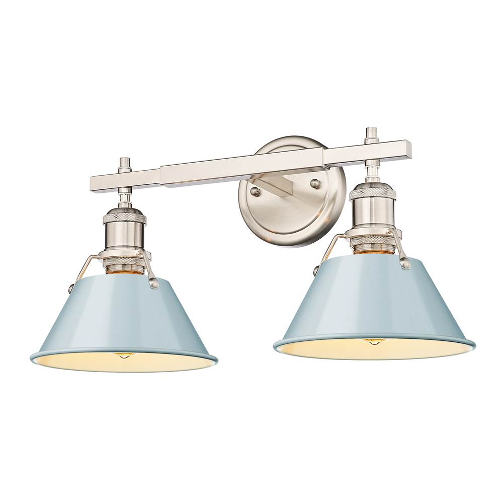 Golden Lighting Orwell PW 2 Light Bath Vanity in Pewter with Seafoam Shade Shade