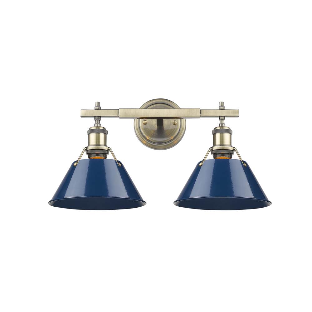 Golden Lighting Orwell AB 2 Light Bath Vanity in Aged Brass with Navy Blue Shade