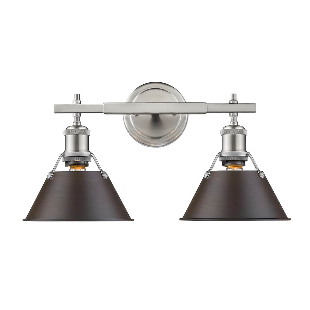 Golden Lighting Orwell PW 2 Light Bath Vanity in Pewter with Rubbed Bronze Shade
