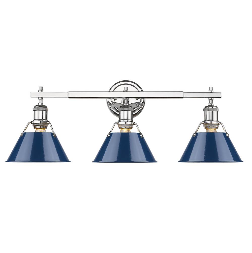 Golden Lighting Orwell CH 3 Light Bath Vanity in Chrome with Navy Blue Shades