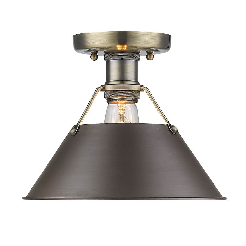 Golden Lighting Orwell AB Flush Mount in Aged Brass with Rubbed Bronze Shade