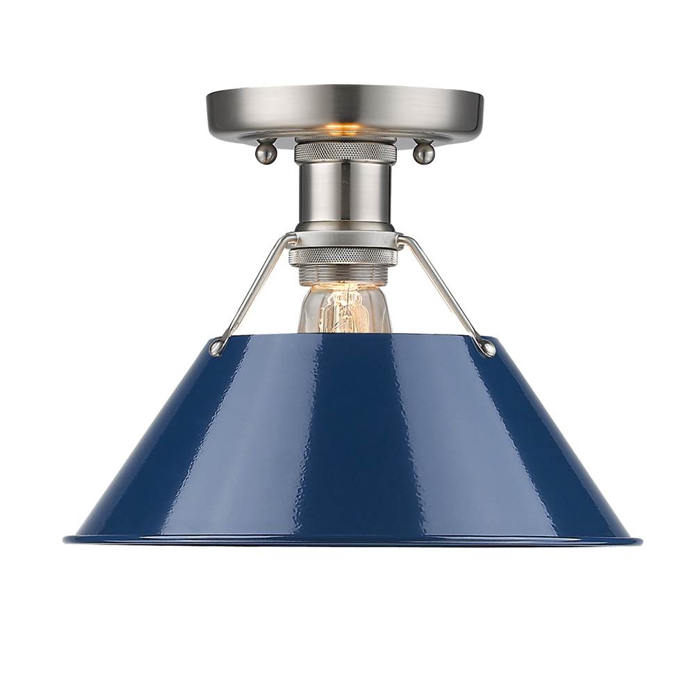Golden Lighting Orwell PW Flush Mount in Pewter with Navy Blue Shade