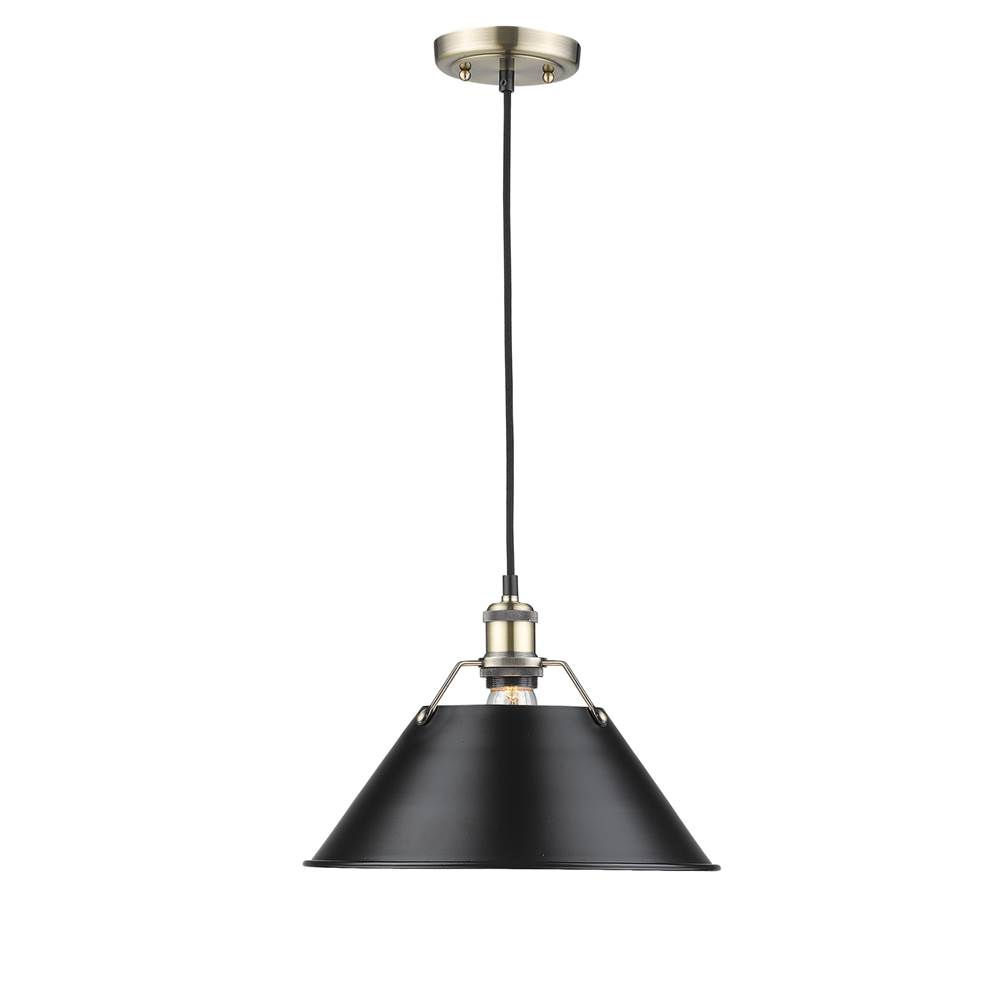 Golden Lighting Orwell AB 1 Light Pendant - 14'' in Aged Brass with Matte Black Shade