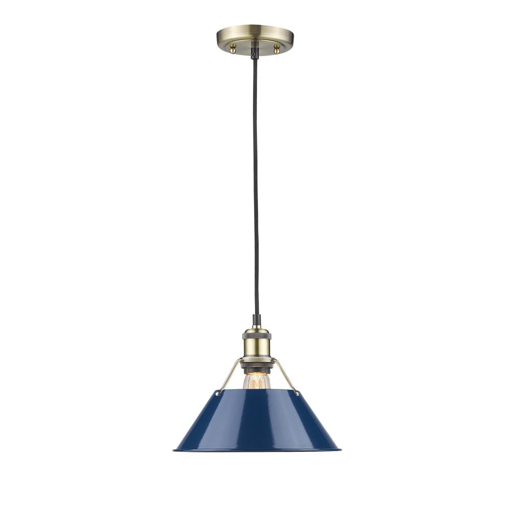 Golden Lighting Orwell AB 1 Light Pendant - 10'' in Aged Brass with Navy Blue Shade