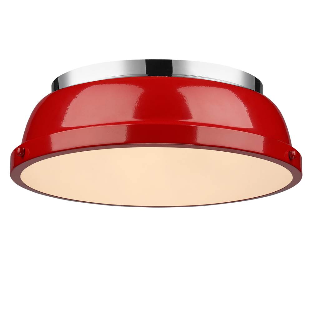 Golden Lighting Duncan 14'' Flush Mount in Chrome with a Red Shade