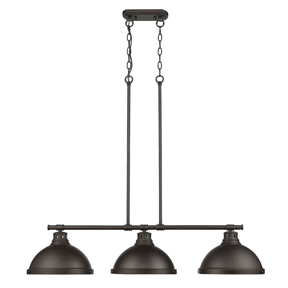 Golden Lighting Duncan 3 Light Linear Pendant in Rubbed Bronze with Rubbed Bronze Shades