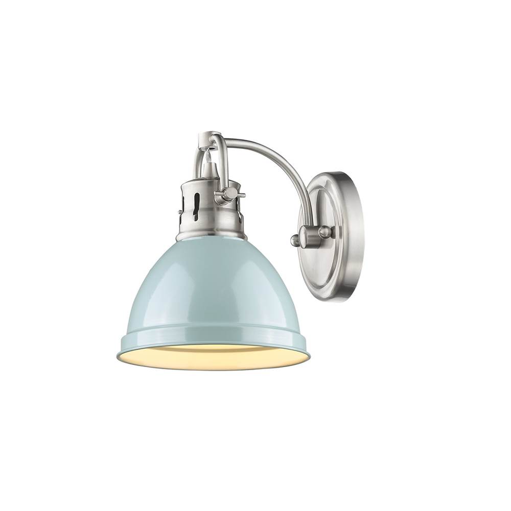 Golden Lighting Duncan 1 Light Bath Vanity in Pewter with a Seafoam Shade