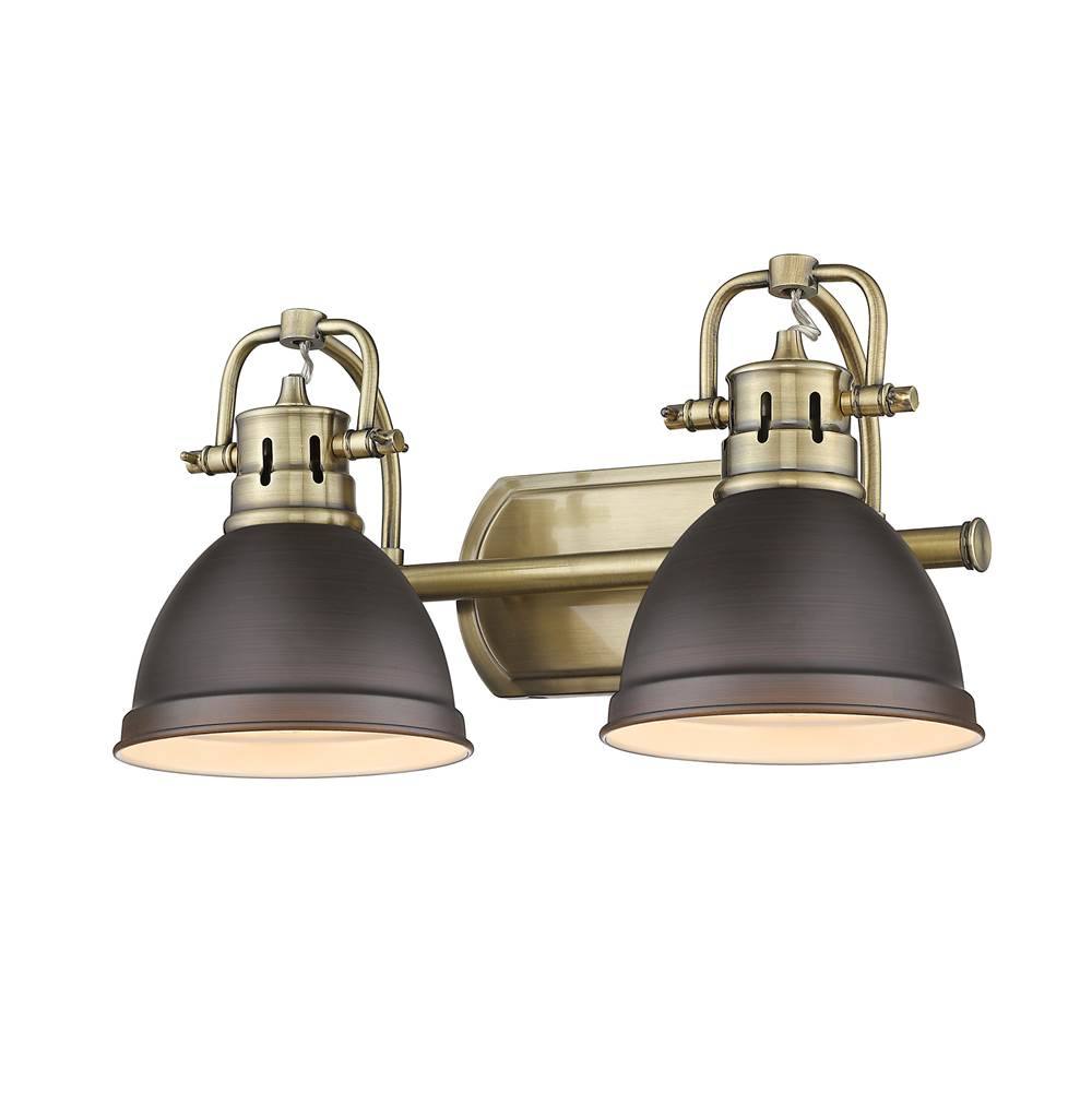 Golden Lighting Duncan 2 Light Bath Vanity in Aged Brass with Rubbed Bronze Shades
