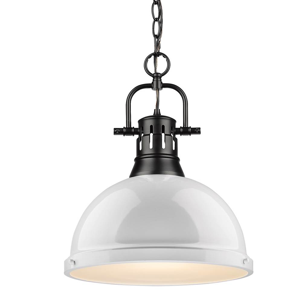 Golden Lighting Duncan 1 Light Pendant with Chain in Matte Black with a White Shade