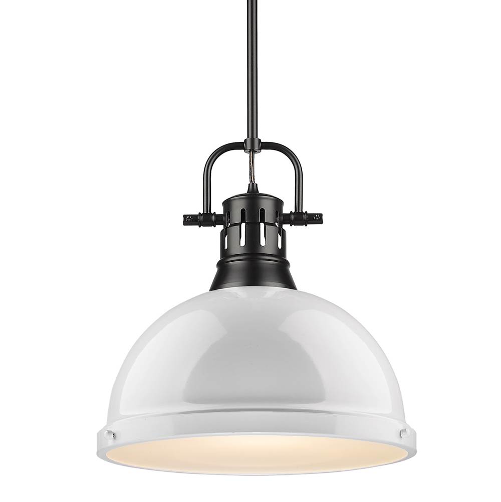 Golden Lighting Duncan 1 Light Pendant with Rod in Matte Black with a White Shade