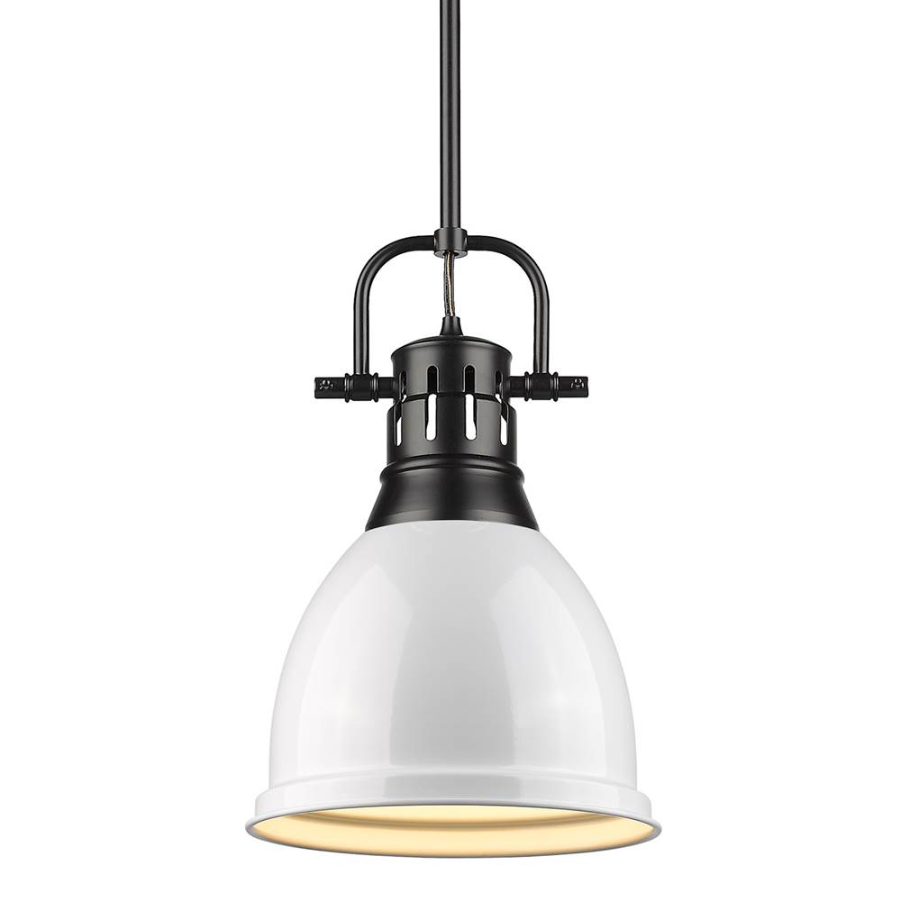 Golden Lighting Duncan Small Pendant with Rod in Matte Black with a White Shade
