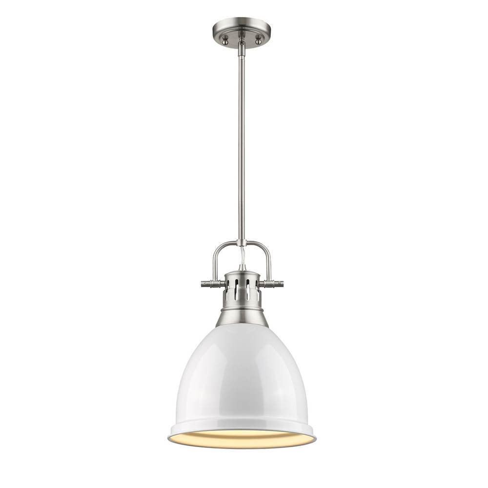 Golden Lighting Duncan Small Pendant with Rod in Pewter with a White Shade