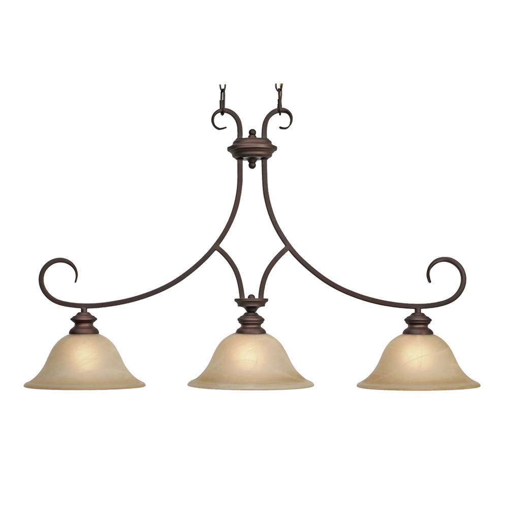 Golden Lighting Lancaster 3 Light Linear Pendant in Rubbed Bronze with Antique Marbled Glass