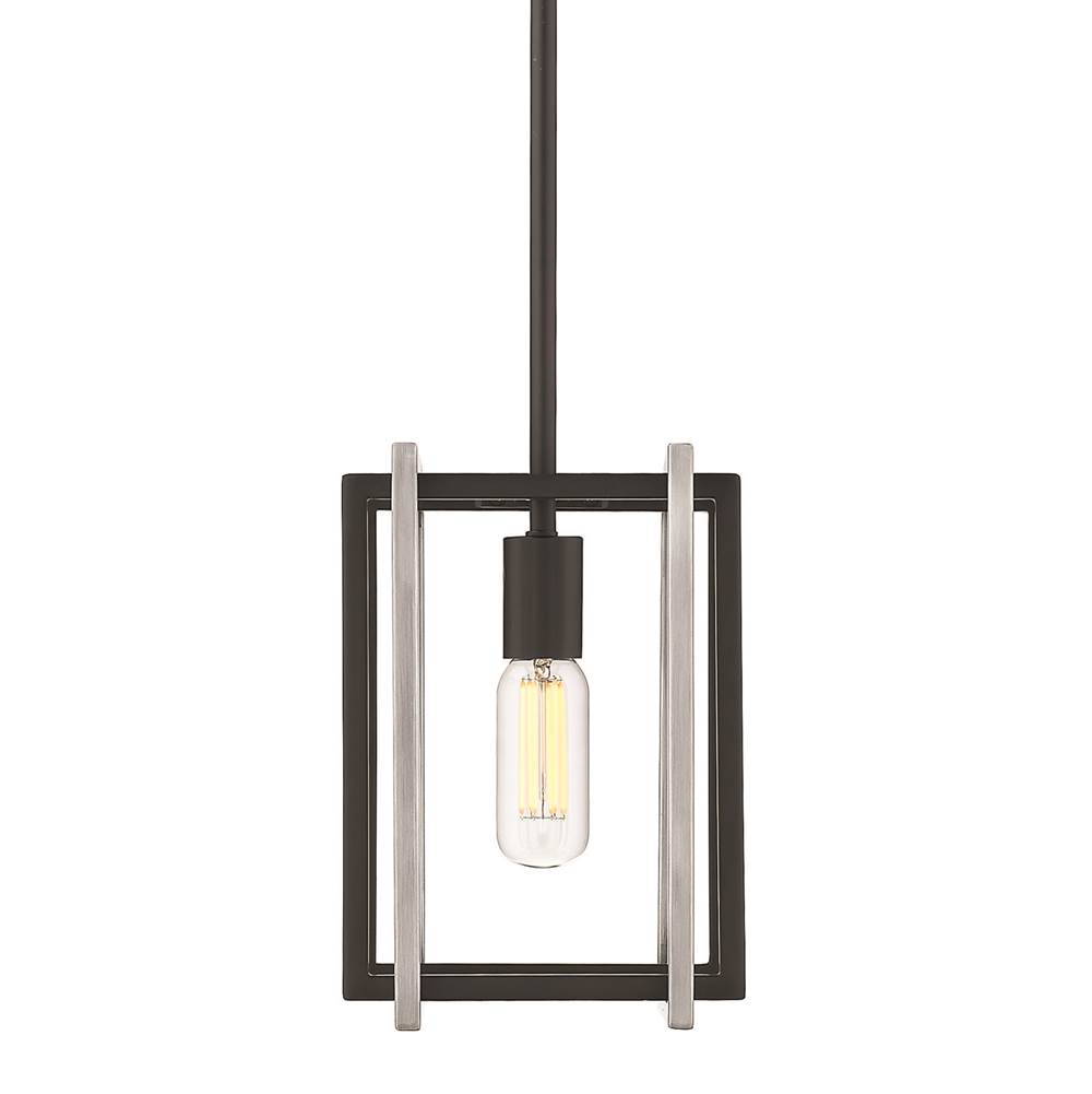 Golden Lighting Tribeca Mini Pendant in Matte Black with Pewter Accents