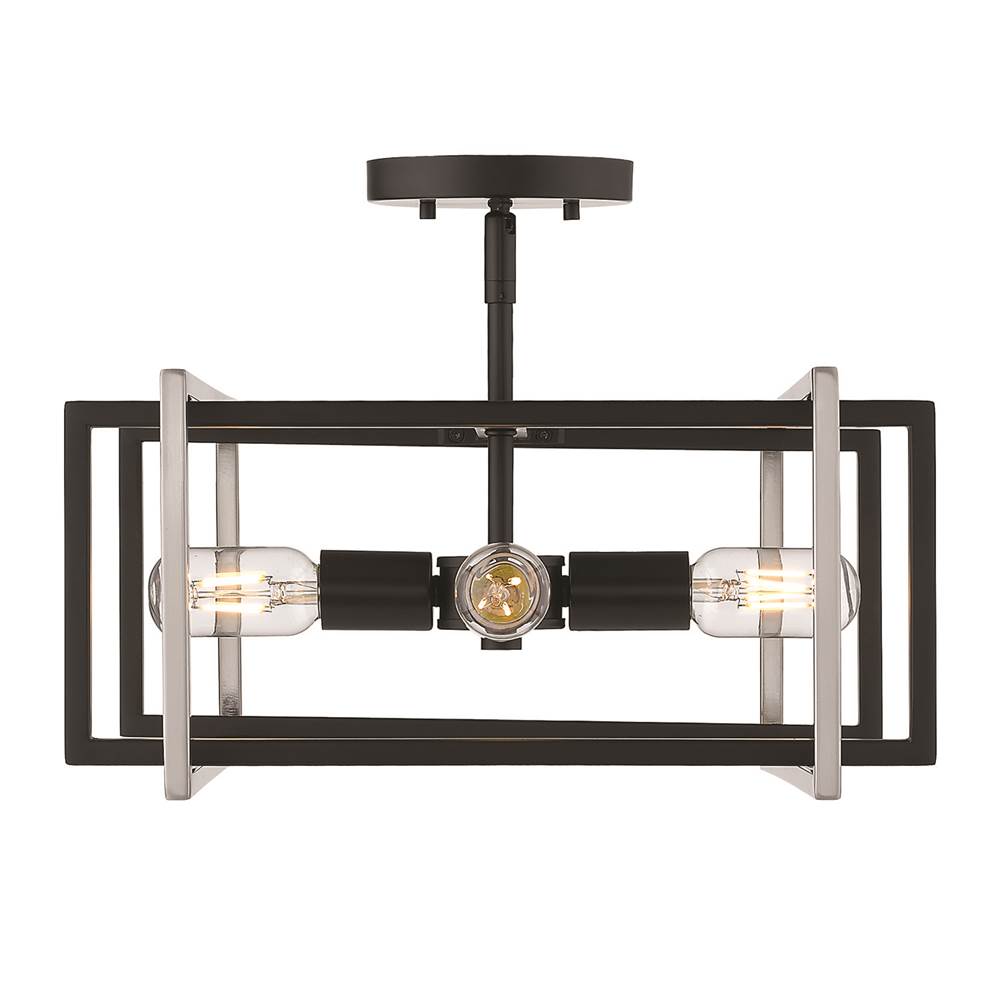 Golden Lighting Tribeca Semi-flush in Matte Black with Pewter Accents