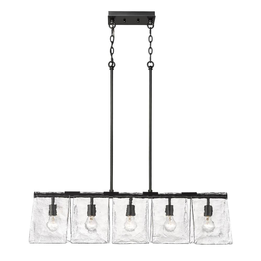 Golden Lighting Serenity BLK Linear Pendant in Matte Black with Hammered Water Glass Shade