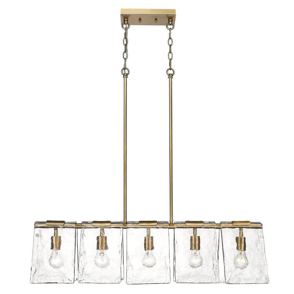 Golden Lighting Serenity Linear Pendant in Modern Brass with Hammered Water Glass Shade