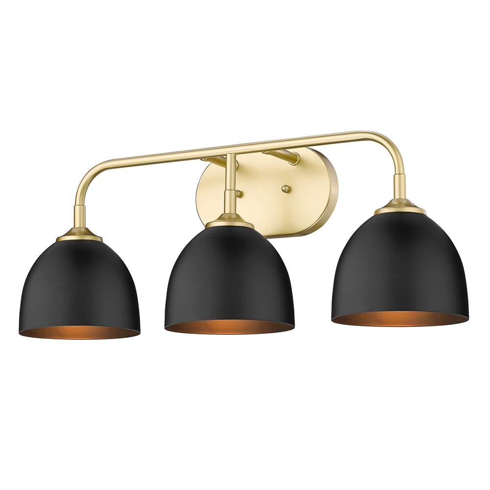 Golden Lighting Zoey 3-Light Bath Vanity in Olympic Gold with Matte Black Shade