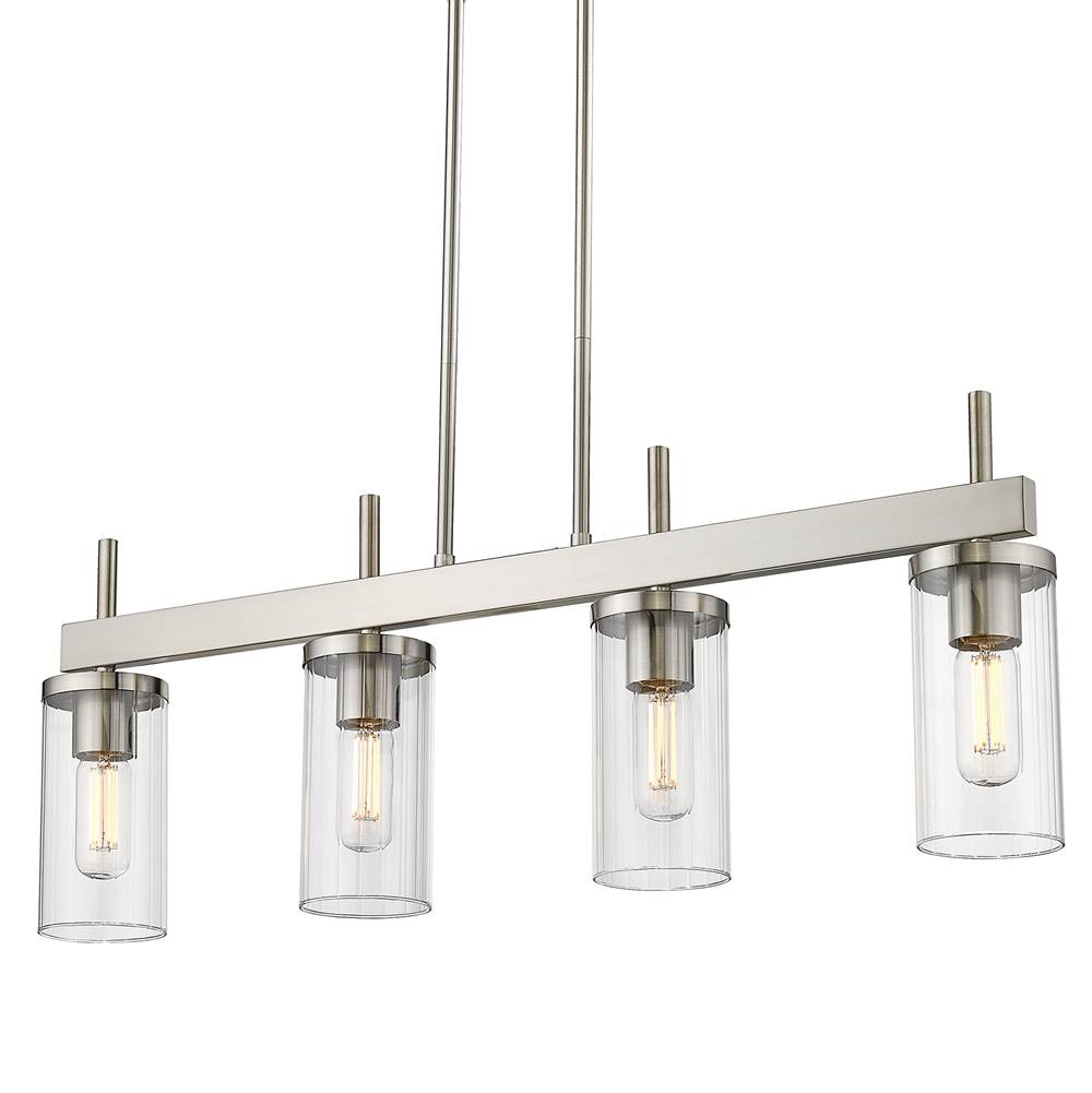 Golden Lighting Winslett Linear Pendant in Pewter with Ribbed Clear Glass Shades