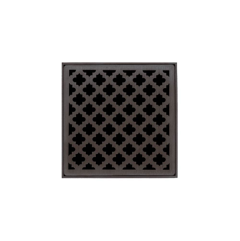 Infinity Drain 4'' x 4'' MD 4 Complete Kit with Moor Pattern Decorative Plate in Oil Rubbed Bronze with Cast Iron Drain Body for Hot Mop, 2'' Outlet