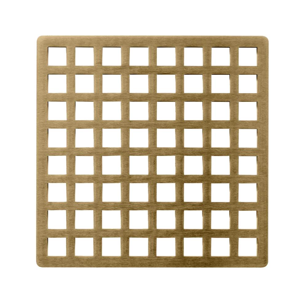 Infinity Drain 5'' x 5'' Squares Pattern Decorative Plate for Q 5, QD 5, QDB 5 in Satin Bronze