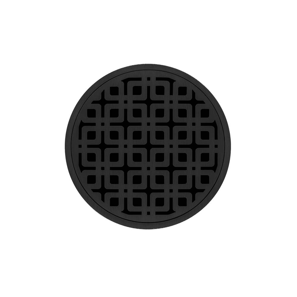 Infinity Drain 5'' Round RKDB 5 Complete Kit with Link Pattern Decorative Plate in Matte Black with Stainless Steel Bonded Flange Drain Body, 2'' No Hub Outlet