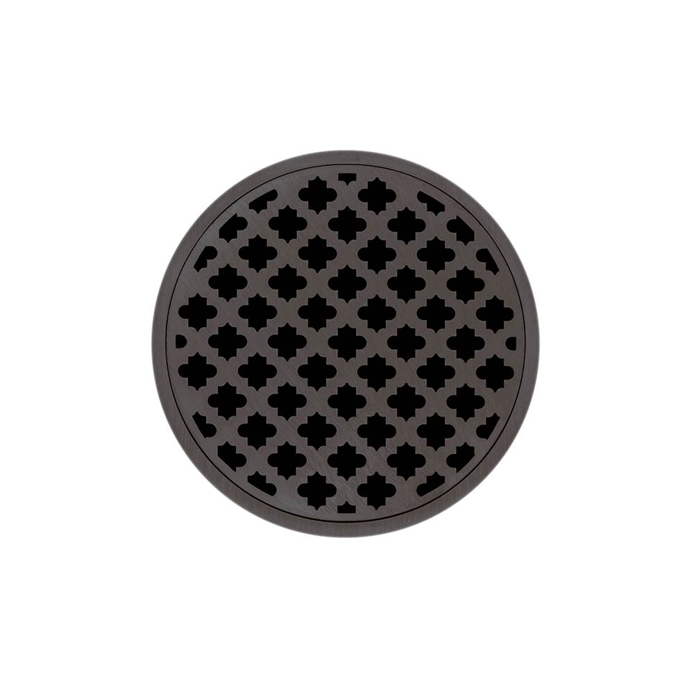 Infinity Drain 5'' Round RMD 5 High Flow Complete Kit with Moor Pattern Decorative Plate in Oil Rubbed Bronze with ABS Drain Body, 3'' Outlet