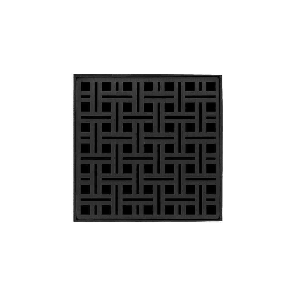 Infinity Drain 5'' x 5'' VD 5 High Flow Complete Kit with Weave Pattern Decorative Plate in Matte Black with ABS Drain Body, 3'' Outlet