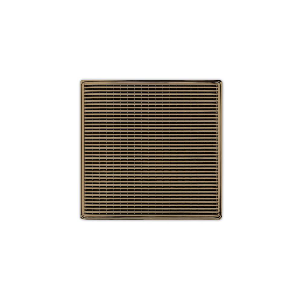 Infinity Drain 5'' x 5'' WDB 5 Complete Kit with Wedge Wire Pattern Decorative Plate in Satin Bronze with ABS Bonded Flange Drain Body, 2'', 3'' and 4'' Outlet