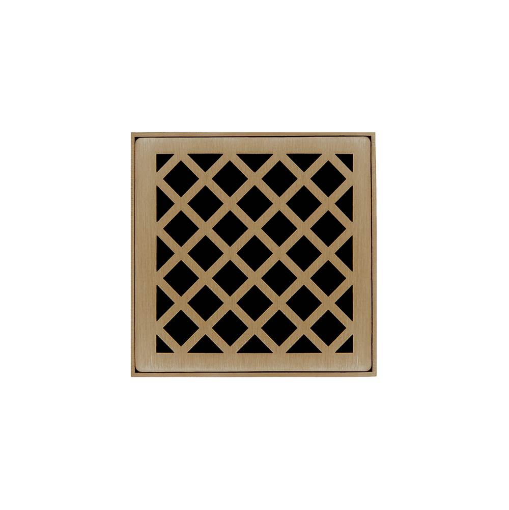 Infinity Drain 4'' x 4'' XD 4 Complete Kit with Criss-Cross Pattern Decorative Plate in Satin Bronze with Cast Iron Drain Body for Hot Mop, 2'' Outlet