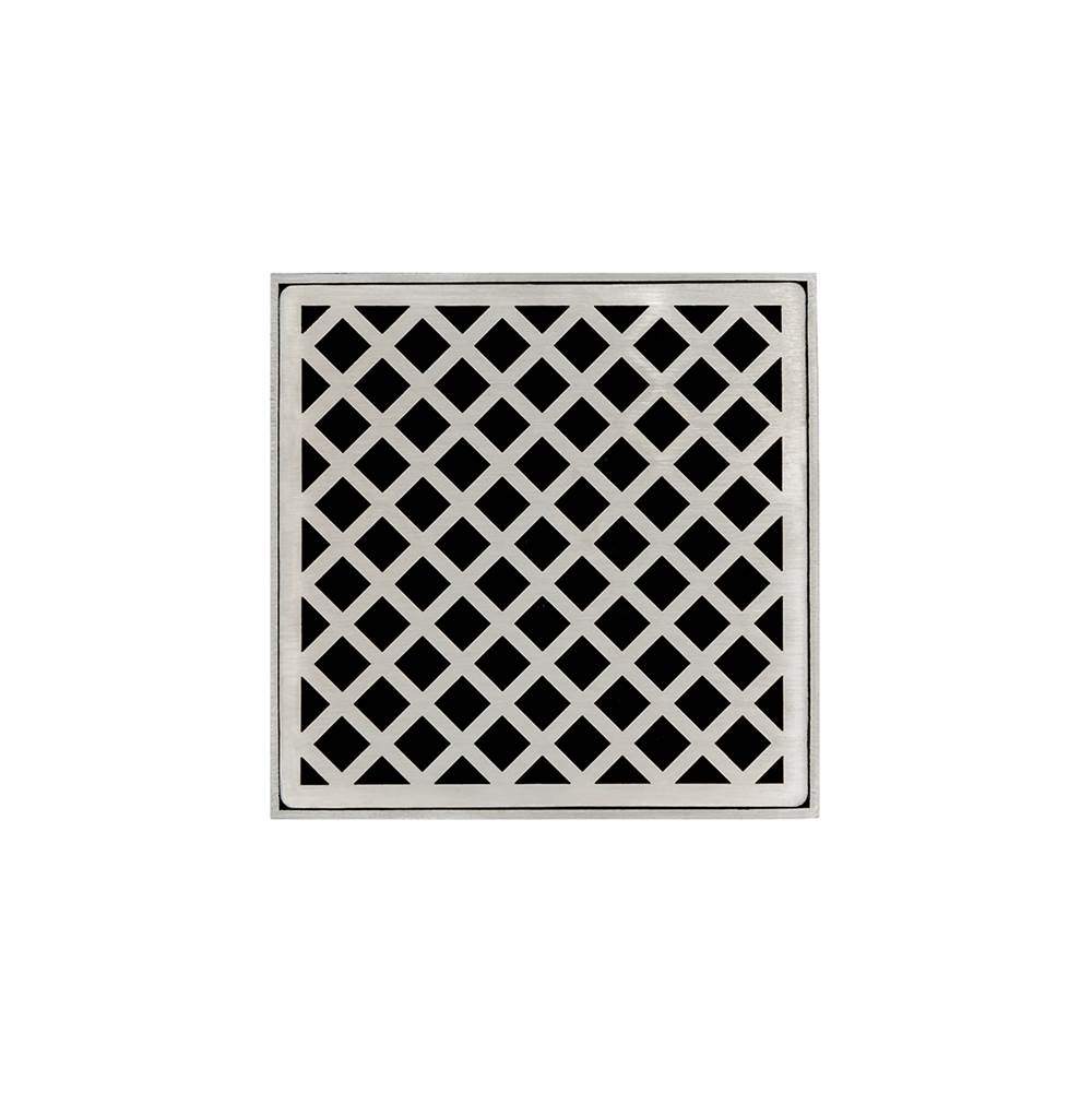 Infinity Drain 5'' x 5'' XD 5 Complete Kit with Criss-Cross Pattern Decorative Plate in Satin Stainless with PVC Drain Body, 2'' Outlet