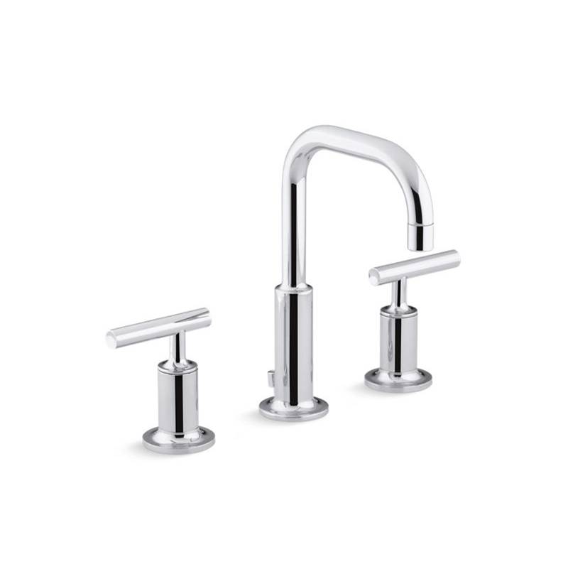 Kohler Purist® Widespread bathroom sink faucet with low lever handles and low gooseneck spout