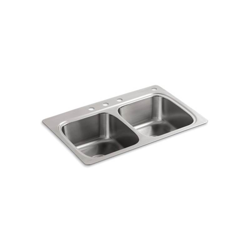 Kohler Verse™ 33'' x 22'' x 9-1/4'' top-mount double-equal bowl kitchen sink with 4 faucet holes