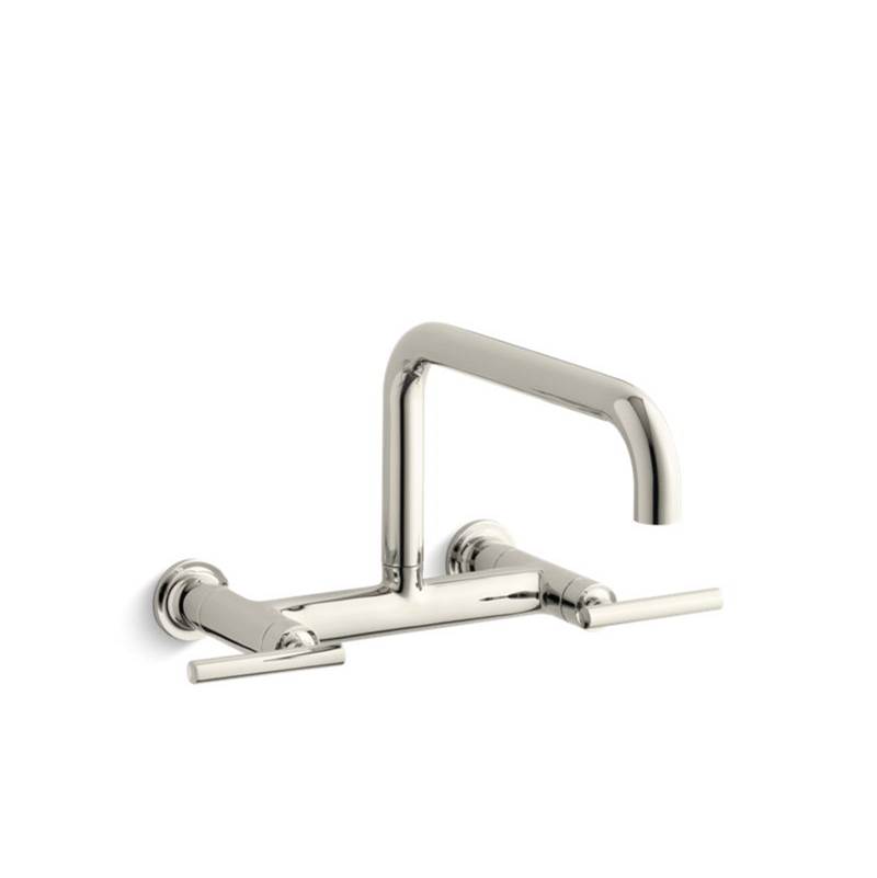 Kohler Purist® two-hole wall-mount bridge kitchen sink faucet with 13-7/8'' spout