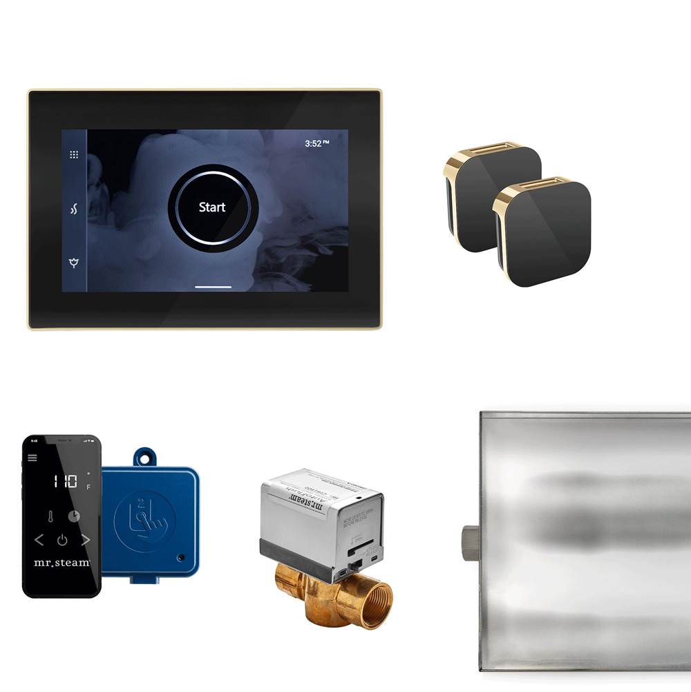 Mr. Steam XButler Max Steam Shower Control Package with iSteamX Control and Aroma Glass SteamHead in Black Polished Brass