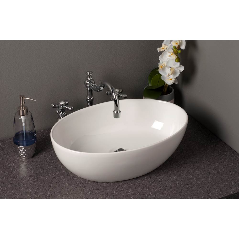 Strom Living Fireclay Oval Semi Drop-In Lavatory Sink, Gloss White, 18'' X 12 1/4'' X 5 1/2'', Bowl Depth 4 1/2''