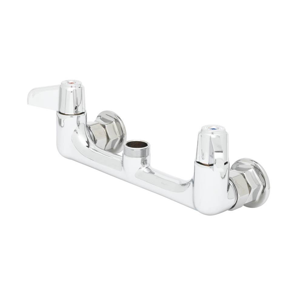 T&S Brass 8'' Wall Mount Faucet, Lever Handles, 1/2'' BSPP Inlets, Less Nozzle