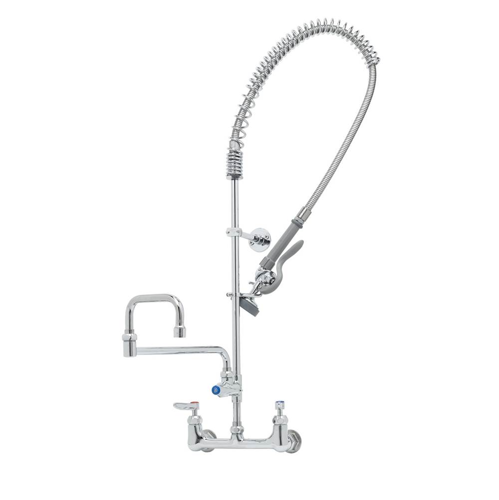 T&S Brass EasyInstall Pre-Rinse, 8'' Wall Mount, Ceramas, Add-On Faucet w/ 18'' Double-Joint Nozzle, Wall Bracket