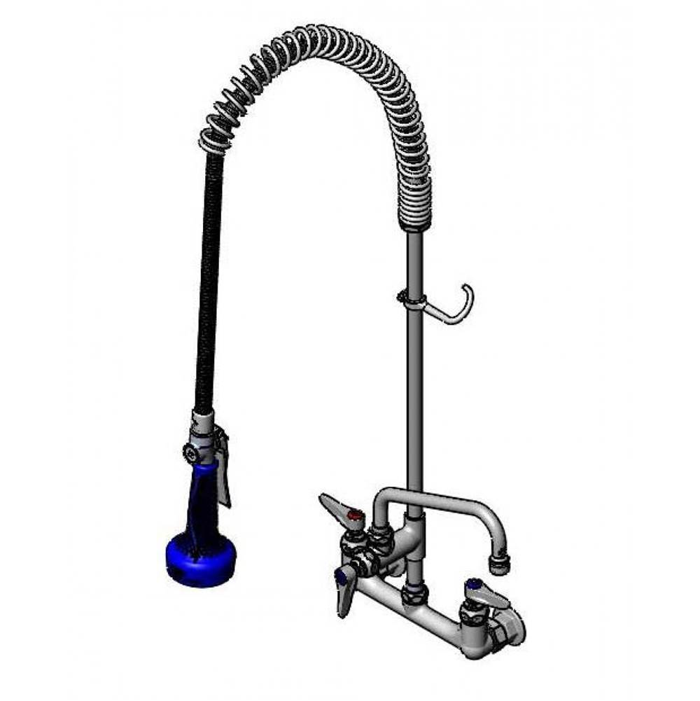 T&S Brass EasyInstall Pre-Rinse, Spring Action, Wall Mount Base, 8'' Centers, 10'' Add-On Faucet W/B-0108 Spray Valve