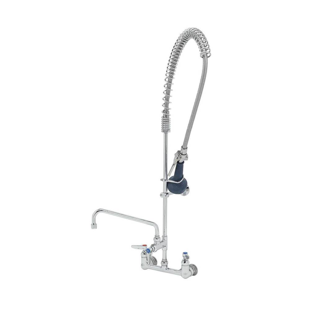 T&S Brass EasyInstall Pre-Rinse, Spring Action, 8'' Wall Mount Base, 10'' Add-On Nozzle, Wall Bracket, with B-0108 Spray Valve