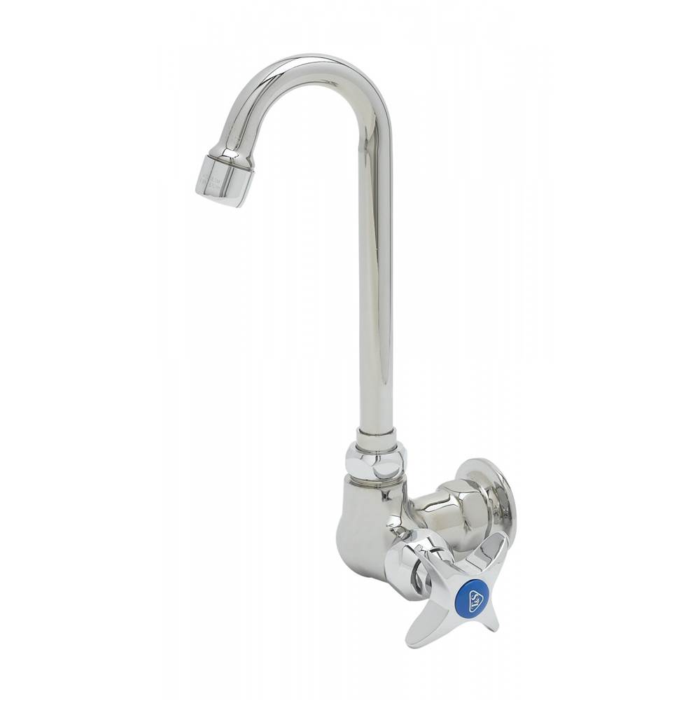 T&S Brass Single Pantry Faucet, Single Hole, Wall Mount, 2-5/8'' Swivel Gooseneck, 1.5 gpm Aerator