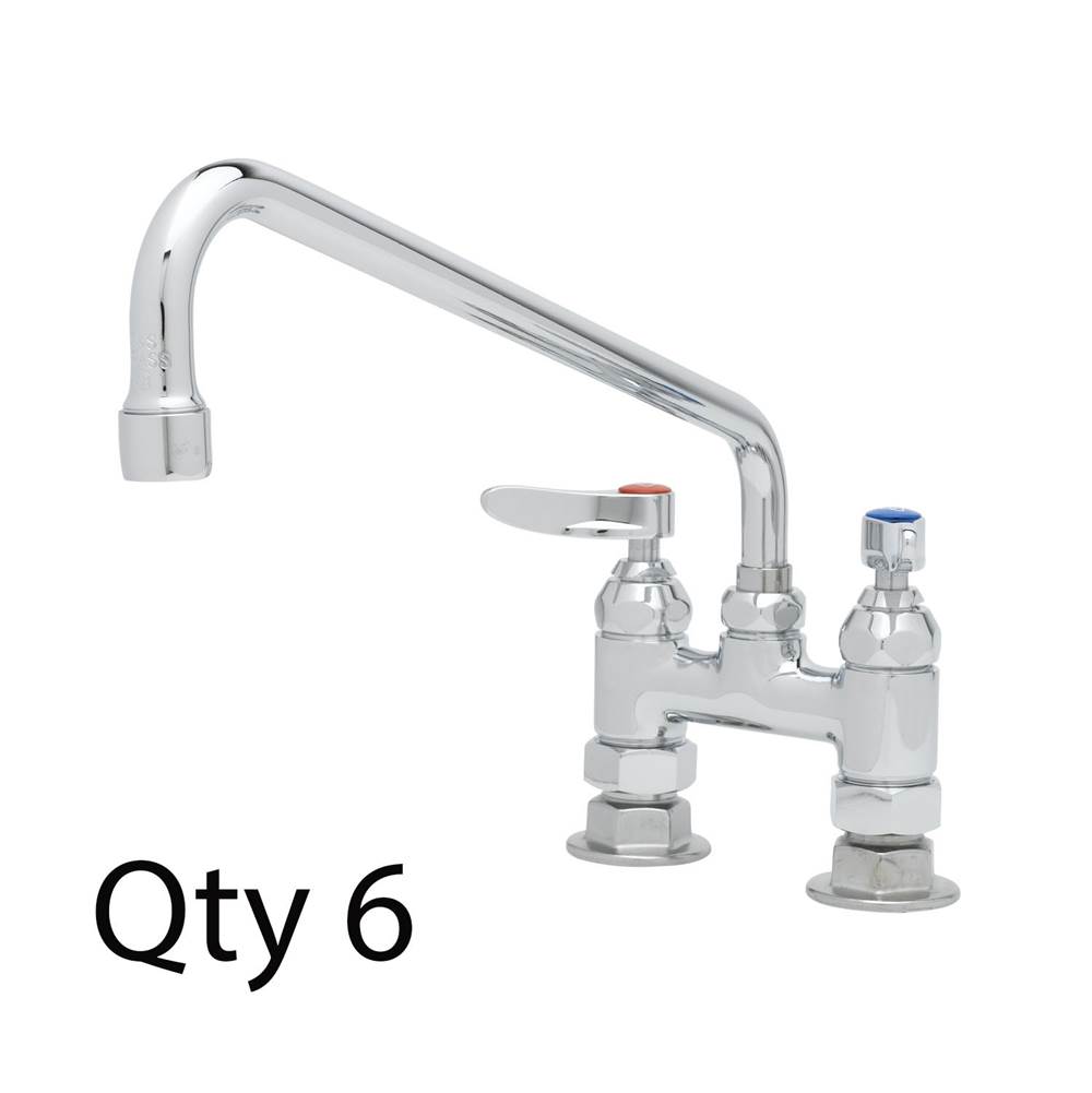 T&S Brass Double Pantry Faucet, Deck Mount, 4'' Centers, 12'' Swing Nozzle (062X) (Qty. 6)